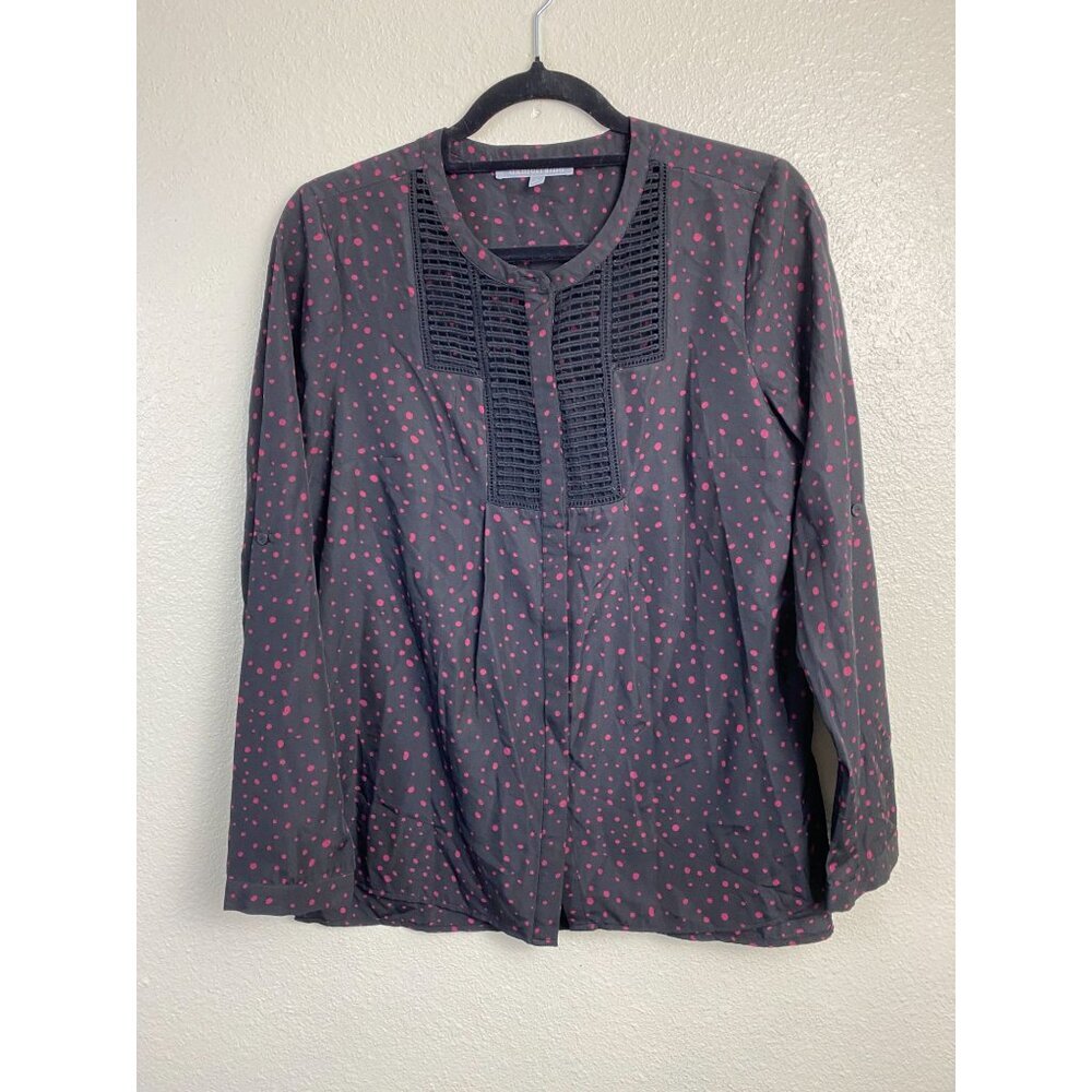 Daniel Rainn Womens Tops size Small Black Pink Dots Long Sleeve Modest Boho